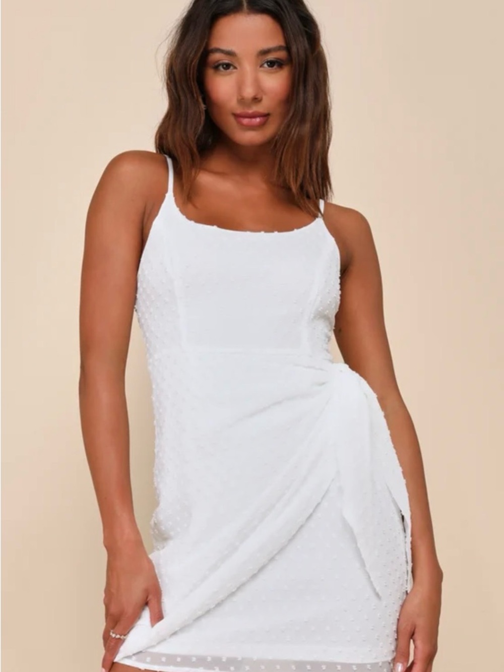Lulus Stole Your Love Women’s White Swiss Dot Faux Wrap Mini Dress Size Large